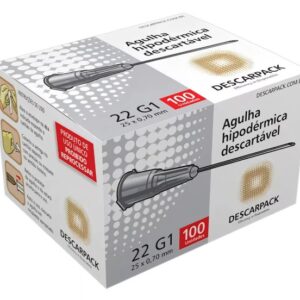Agulha Descartável 22G 25x7mm Preta – Caixa com 100 Unidades – Descarpack
