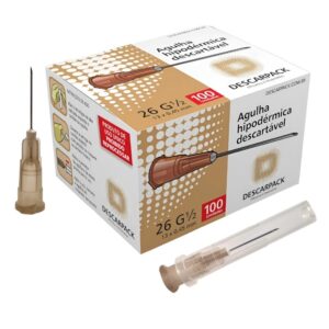 Agulha Descartável 26G 13x4,5mm Marrom – Caixa com 100 Unidades – Descarpack