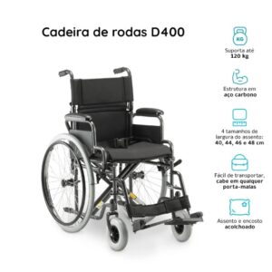 Cadeira de Rodas Dobrável em Aço até 120 Kg D400 Dellamed2