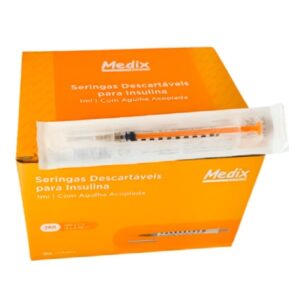 Seringa para Insulina U Fine 1,0ml com Agulha Fixa 13mm Agulhado 13x4,5 26g Medix